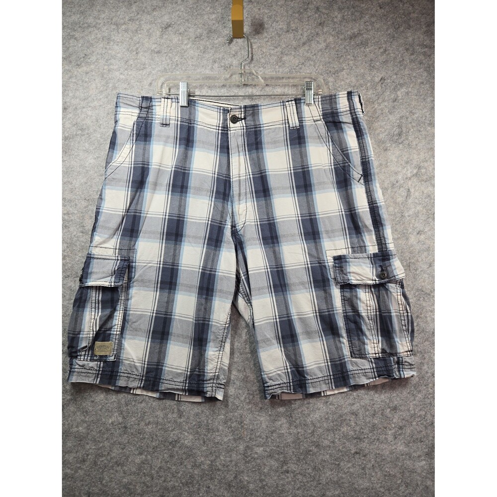Levi Strauss Signature Cargo Shorts Plaid Blue Grey White Cotton Mens Size 40